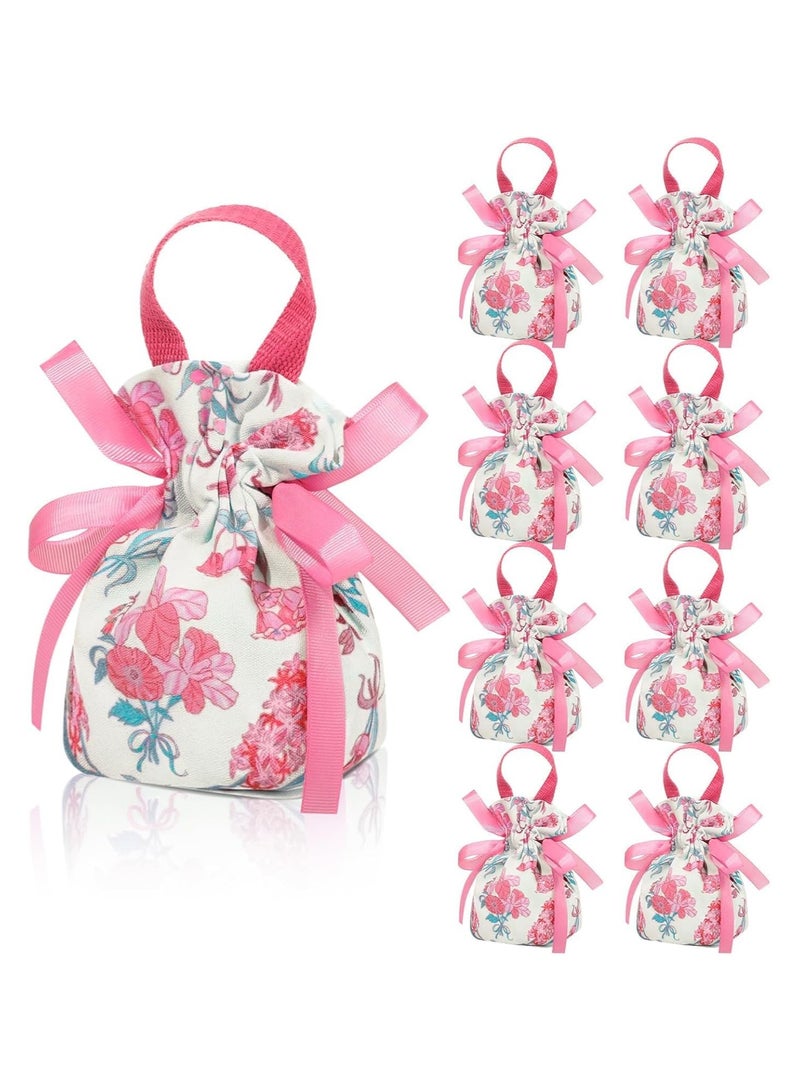 عام **أكياس هدايا الأزهار - 10 أكياس هدايا شكر من القماش بمقابض، أكياس هدايا قماشية صغيرة مع أربطة، أكياس هدايا حفلات مطبوعة، هدايا الزفاف، مجوهرات حفلات الأطفال، حفلة العروس.** - Image 1