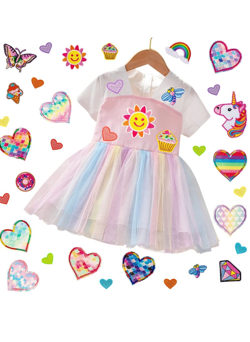 KASTWAVE Iron On Patches for Clothing, 30Pcs Colorful Kids Heart Shape Iron on Patches, Fashion Girl Embroidered Patches Sew on Embroidered Applique DIY Accessory for Backpack Clothes Dress Pants Hats - Image 2