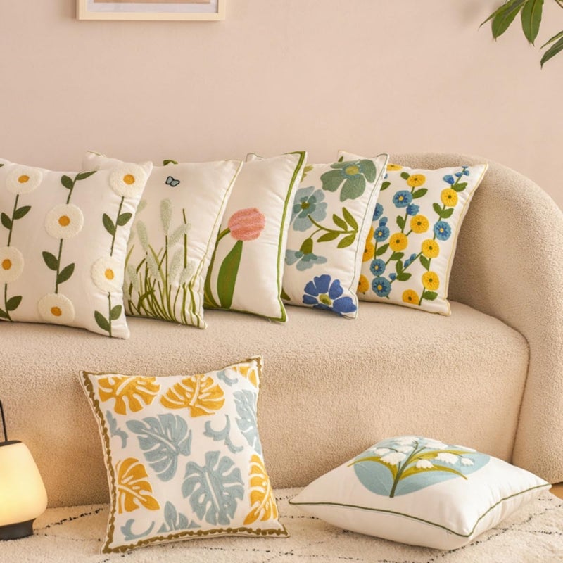CozyNook Cushion Cover 45 X 45cm, Embroidered Throw Pillow Covers for Garden Lounge, Sofa, Living Room, Bedroom, Home Decor Floral Pattern without Pillow Pack of 2 (Classic) - Image 4