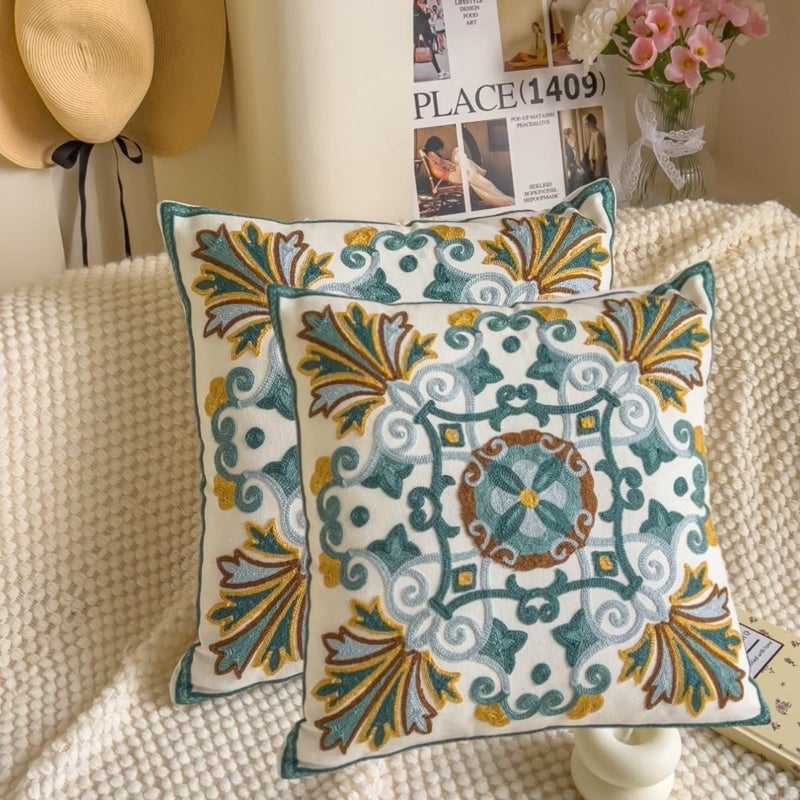 CozyNook Cushion Cover 45 X 45cm, Embroidered Throw Pillow Covers for Garden Lounge, Sofa, Living Room, Bedroom, Home Decor Floral Pattern without Pillow Pack of 2 (Classic) - Image 2
