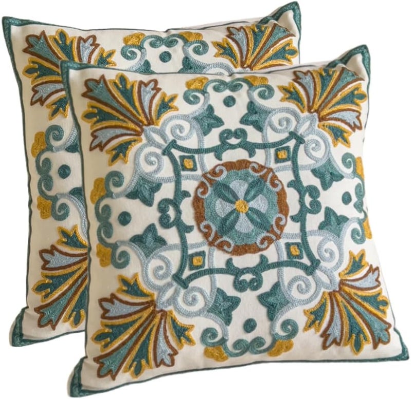 CozyNook Cushion Cover 45 X 45cm, Embroidered Throw Pillow Covers for Garden Lounge, Sofa, Living Room, Bedroom, Home Decor Floral Pattern without Pillow Pack of 2 (Classic) - Image 3