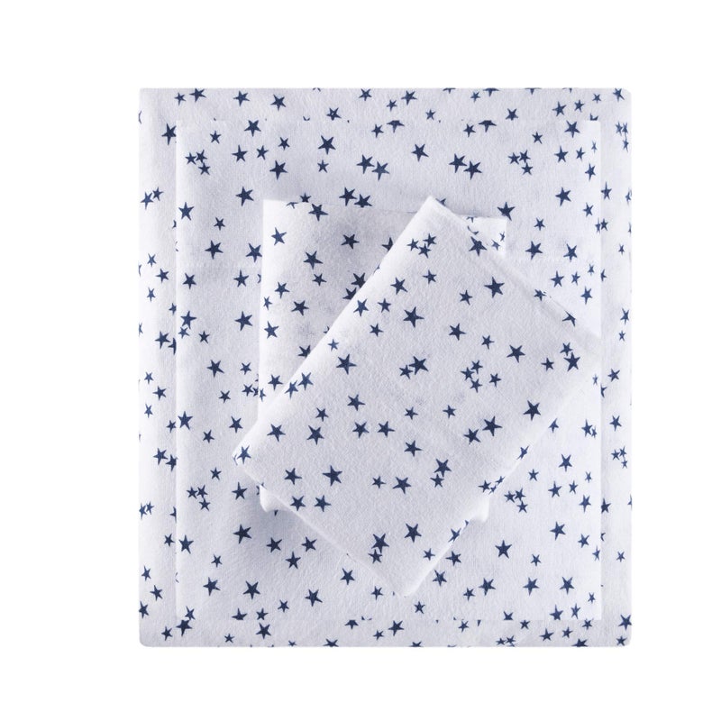 Intelligent Design Cozy Soft 100 Cotton Flannel Print Animals Stars Cute Warm Ultra Soft Cold Weather Sheet Set Bedding Twin Blue Stars 3 Piece - Image 2