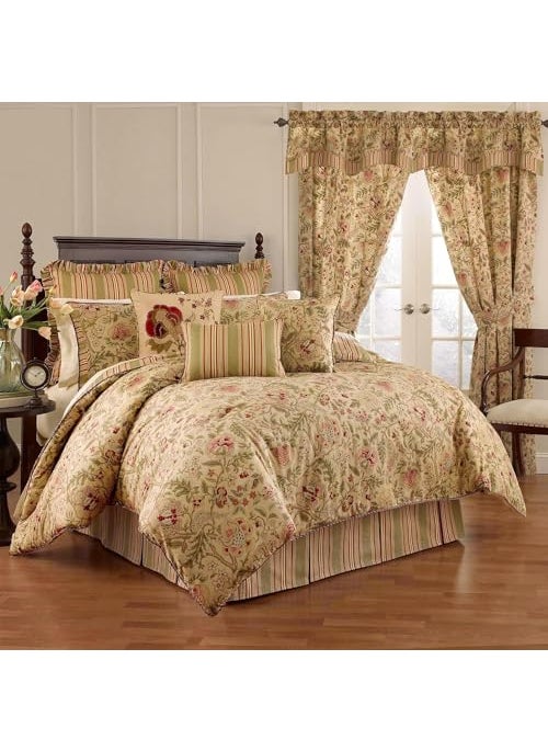 Waverly Waverly Imperial Dress Jacobean Floral Soft All Season 4Piece Reversible Comforter Set King Antique 
