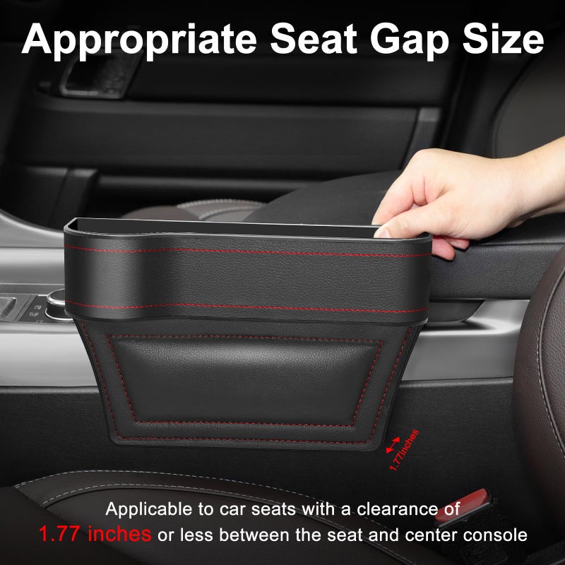 Jiaji Car Seat Gap Filler Organizer, 2 Pack Multifunctional Car Seat Organizer, Auto Console Side Storage Box with Cup Holders 2 Seat Hooks for Drink, Car Organizer Front Seat for Holding Phone, Sunglasses - Image 3