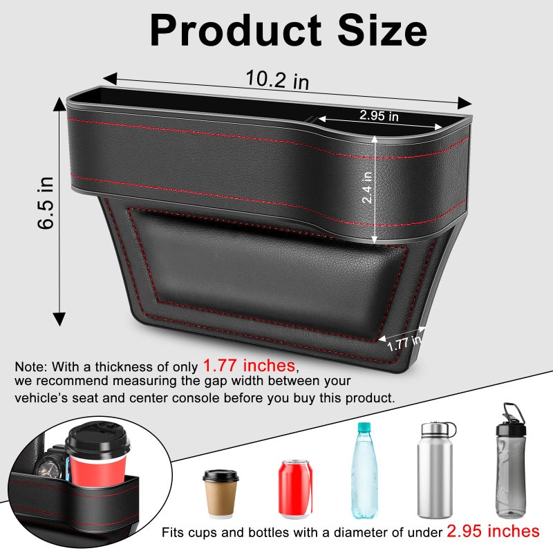 Jiaji Car Seat Gap Filler Organizer, 2 Pack Multifunctional Car Seat Organizer, Auto Console Side Storage Box with Cup Holders 2 Seat Hooks for Drink, Car Organizer Front Seat for Holding Phone, Sunglasses - Image 2
