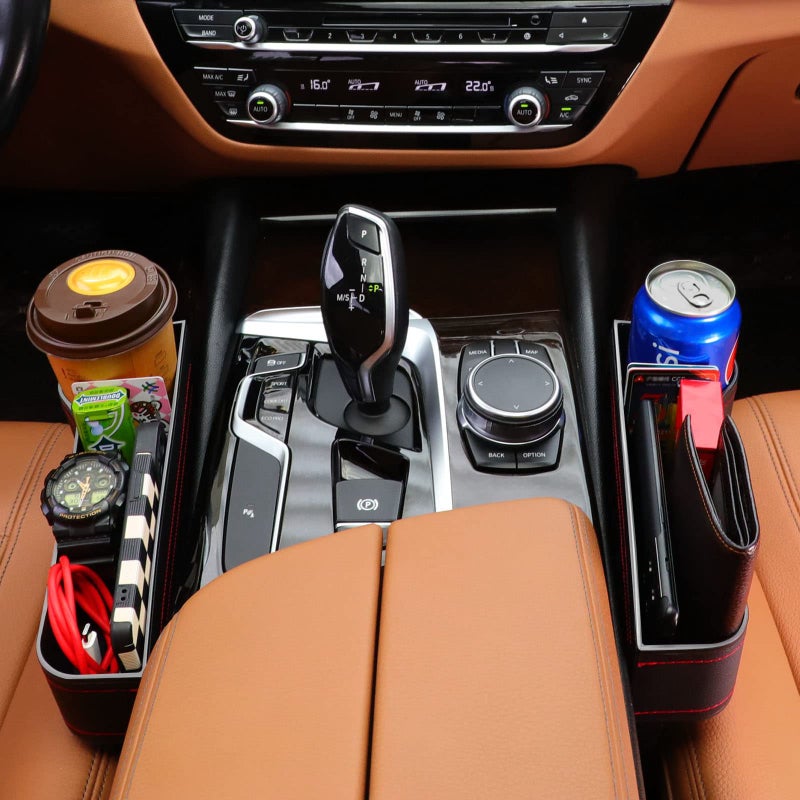 Jiaji Car Seat Gap Filler Organizer, 2 Pack Multifunctional Car Seat Organizer, Auto Console Side Storage Box with Cup Holders 2 Seat Hooks for Drink, Car Organizer Front Seat for Holding Phone, Sunglasses - Image 5