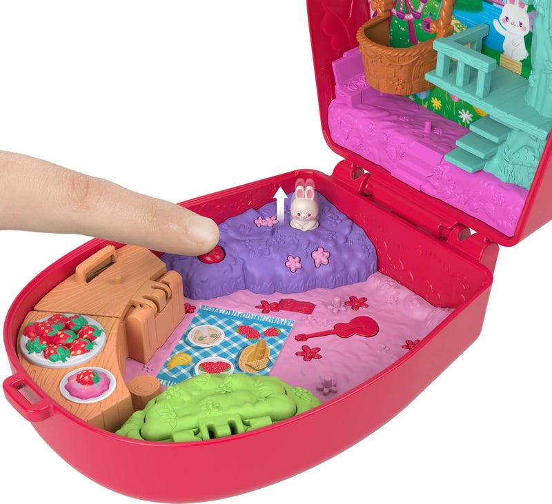 Polly Pocket Dolls and Playset, Strawberry Picnic Bunny Compact, Travel Toy with 1 Micro Doll, Pet, Fruit Themed Accessories - Image 4
