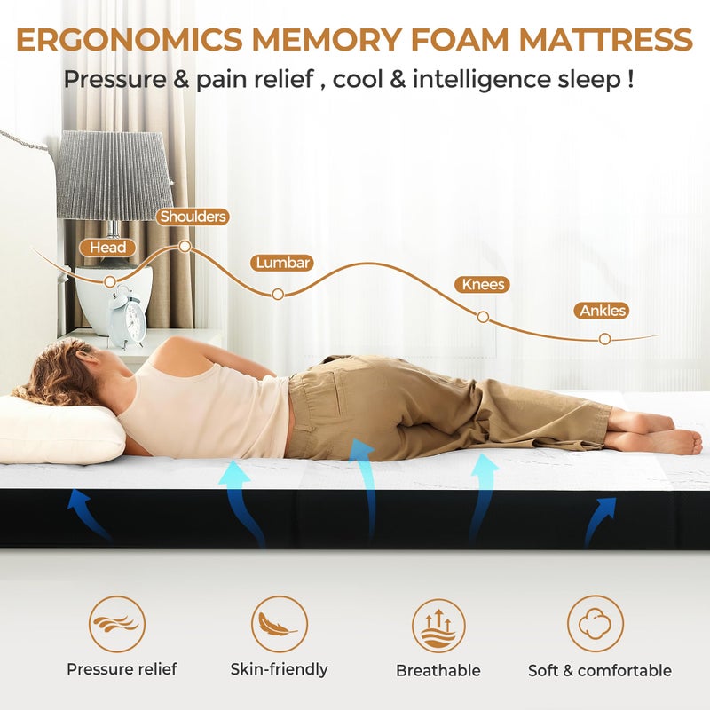 bedsmile 4 Inch Trifold Mattress, Twin Size Foldable Memory Foam Mattress with Viscose Derived from Bamboo Washable Cover, Folding Mattress Topper Floor Bed for Camping, Guest, RV, Ventilated - Image 4