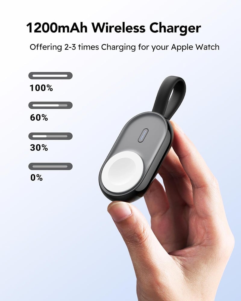 VEGER Portable Apple Watch Charger, 1200mAh 2.5W Fast Charging Power Bank, Magnetic Charging Compatible With Apple Watch Series 9/8/7/6/5/4/3/2/1/SE/Ultra - Black - Image 4
