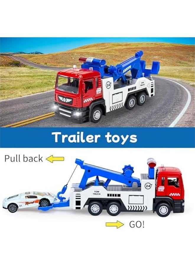 Generic - Diecast Tow Truck Toy- Pull Back Truck Vehicles with Lights & Sound and 2Pcs Mini Toy Cars Carrier Truck Toys, Metal Tow Truck and Trailer Toy for Boys Age 3 4-7 8 9 Years Old - Image 1