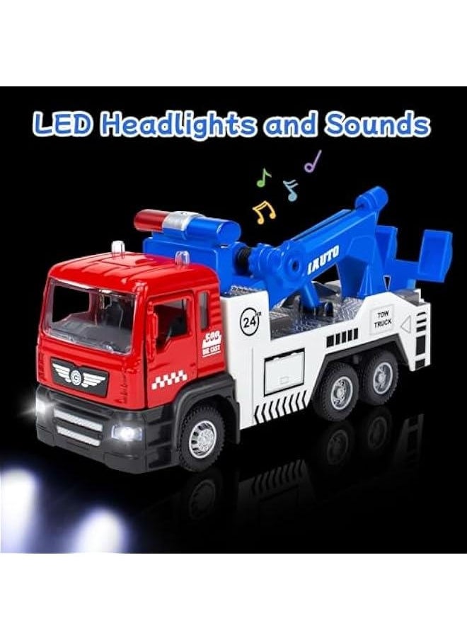 Generic - Diecast Tow Truck Toy- Pull Back Truck Vehicles with Lights & Sound and 2Pcs Mini Toy Cars Carrier Truck Toys, Metal Tow Truck and Trailer Toy for Boys Age 3 4-7 8 9 Years Old - Image 1