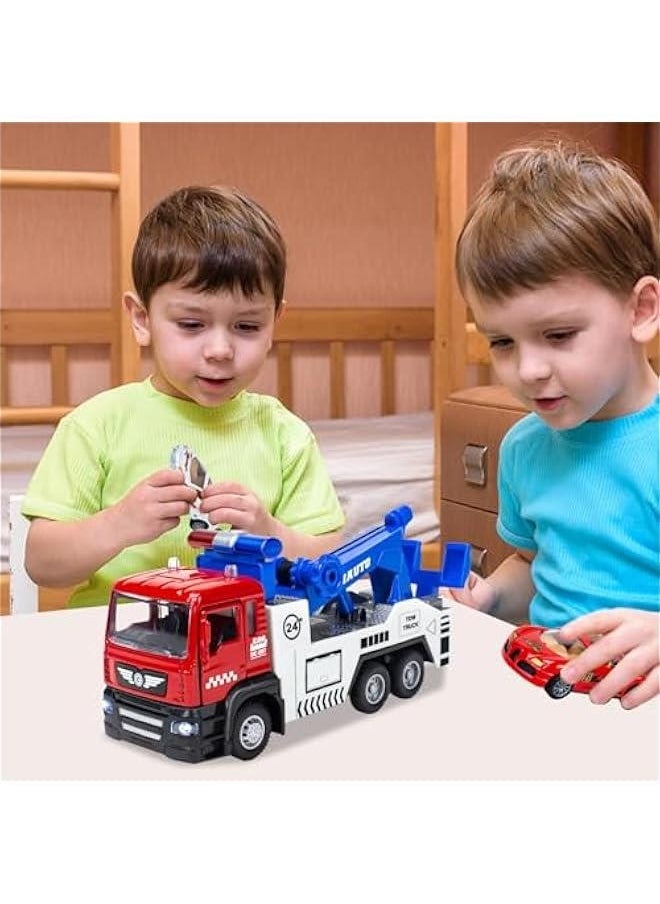 Generic - Diecast Tow Truck Toy- Pull Back Truck Vehicles with Lights & Sound and 2Pcs Mini Toy Cars Carrier Truck Toys, Metal Tow Truck and Trailer Toy for Boys Age 3 4-7 8 9 Years Old - Image 1
