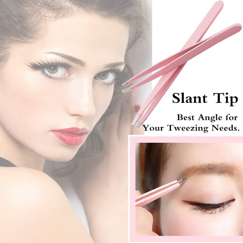 HiMo 4" Curved Craft Scissors Stainless Steel Unisex Eyebrow Kit Eyebrow Scissors, Slant Tweezers And Eyebrow Brush for Eyebrow Eyelash Extensions Pink Set - Image 4