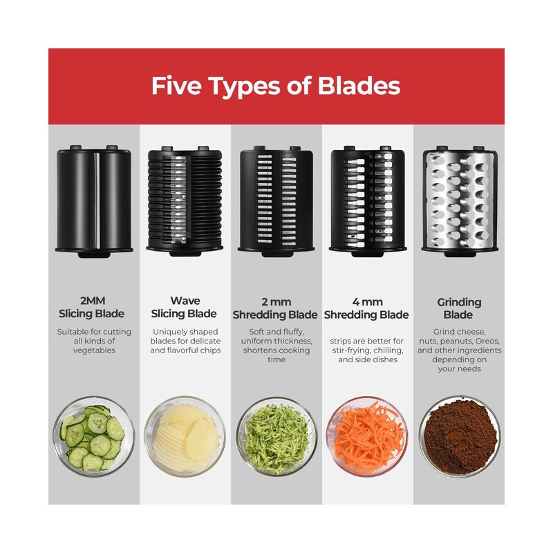 Electric cheese grater, salad maker with 5 different shaped blades, electric slicer chopper, electric salad maker for cheese, fruit and vegetables - Image 3