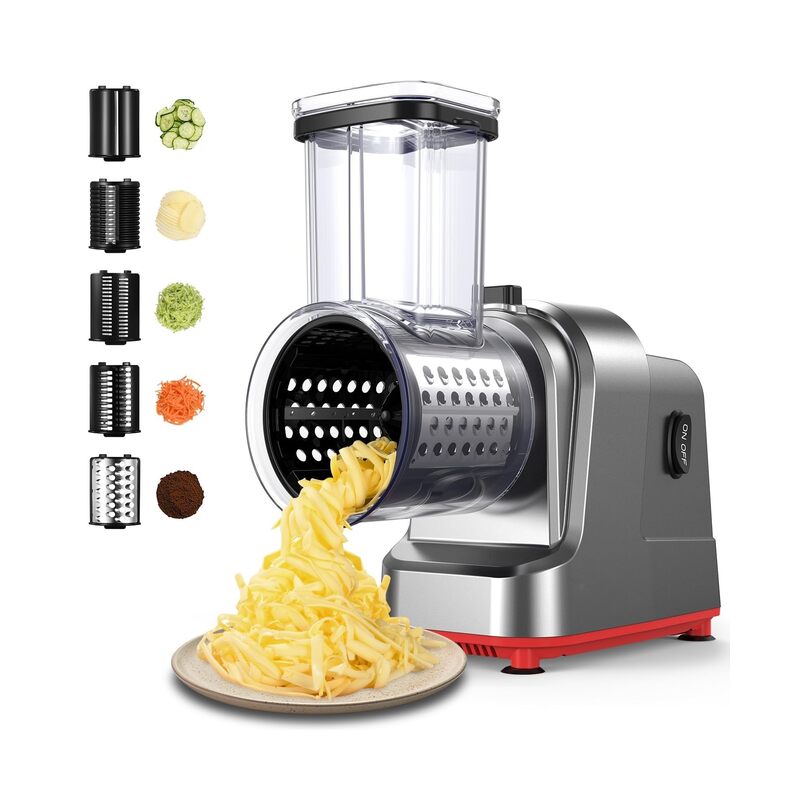 Electric cheese grater, salad maker with 5 different shaped blades, electric slicer chopper, electric salad maker for cheese, fruit and vegetables - Image 1