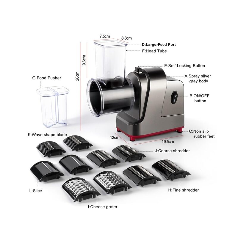 Electric cheese grater, salad maker with 5 different shaped blades, electric slicer chopper, electric salad maker for cheese, fruit and vegetables - Image 2