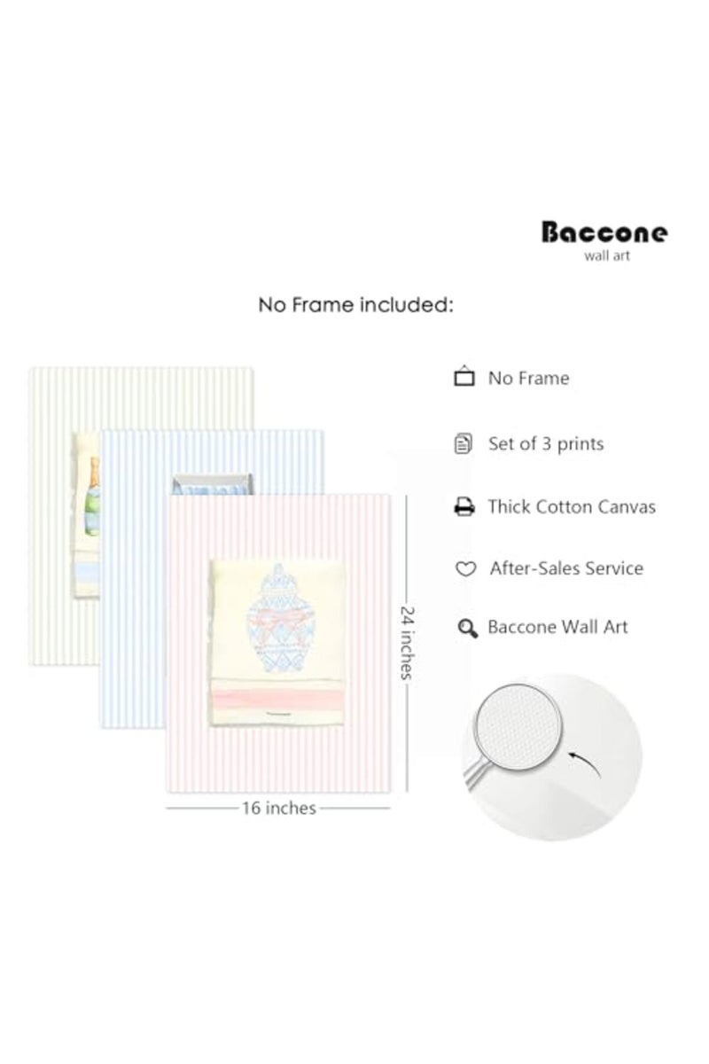 Baccone Trendy Matchbox Wall Art Set of 3 Vintage Aesthetic Canvas Wall Decor - Image 2