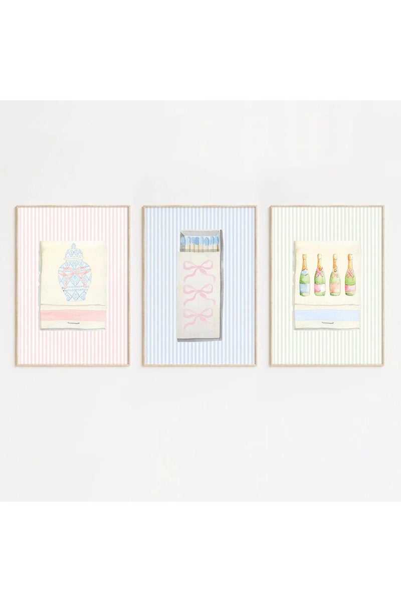Baccone Trendy Matchbox Wall Art Set of 3 Vintage Aesthetic Canvas Wall Decor - Image 1
