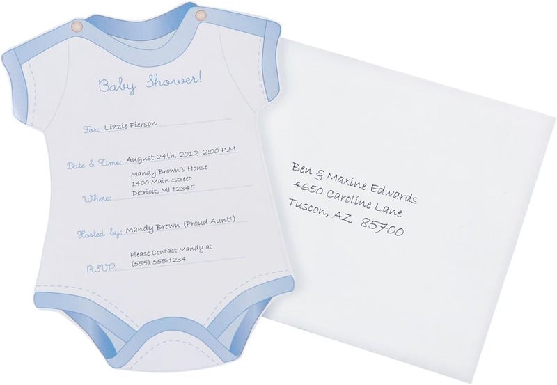 دعوات حفلة استقبال المولود بتصميم بدلة الأطفال الزرقاء، 12 قطعة