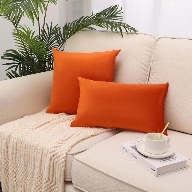 MZPSO Pack of 2, Velvet Super Soft Solid Decorative Square Throw Pillow Covers Set Cushion Case for Sofa Bedroom Car 12 x 20 Inch 30 x 50 cm, Orange - Image 2