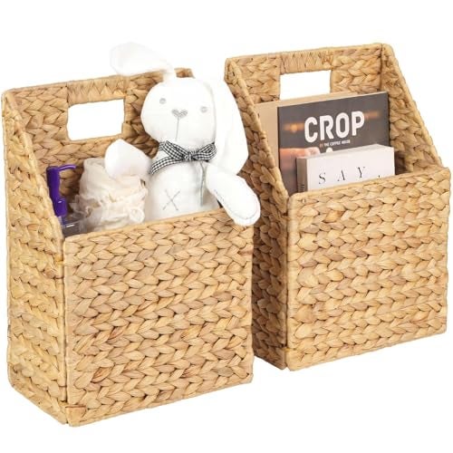 SIEUSALEVN Wicker Hanging Storage Basket (10,5"Lx6,5"Wx13"H), Set of 2 Wall Baskets, Water Hyacinth Baskets, Wall Decor Hyacinth Basket Hanging for Organizing Files, Mails, Books, Accessories - Image 1
