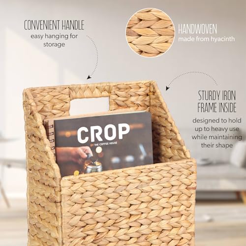 SIEUSALEVN Wicker Hanging Storage Basket (10,5"Lx6,5"Wx13"H), Set of 2 Wall Baskets, Water Hyacinth Baskets, Wall Decor Hyacinth Basket Hanging for Organizing Files, Mails, Books, Accessories - Image 4