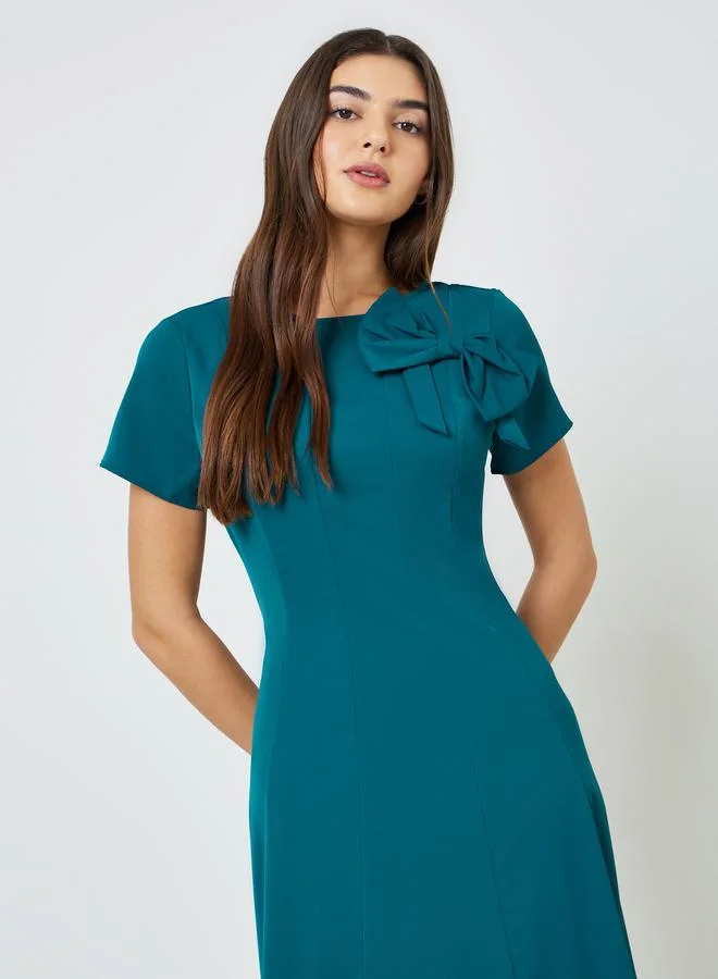 تايك تو Teal Bow Decor A-Line Midi Dress