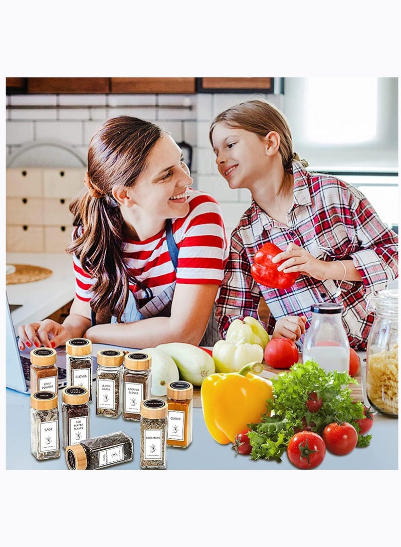 Spice Jars with Labels, 4 oz Glass Spice Jars with Lids, Spice Box set with Stickers, Collapsible Funnel, Pens (24 PCS Bamboo Lid) (24 PCS Bamboo Lid) - Image 4