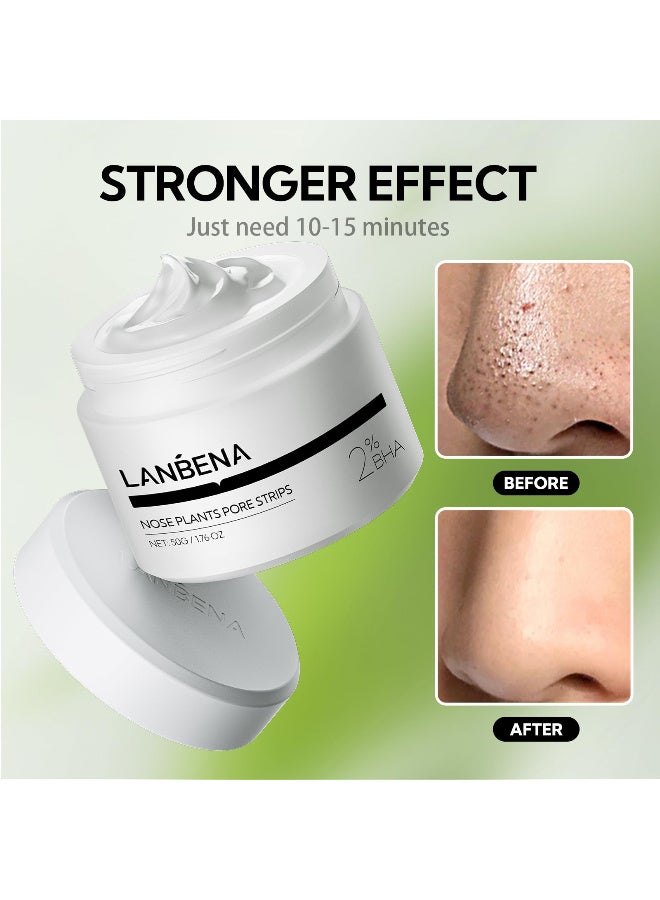 لان بينا مزيل الرؤوس السوداء الجديد 2.0، شرائط مسام الأنف النباتية، قناع تقشير عميق التنظيف مع حمض الساليسيليك، طين أبيض أمازوني، 60 قطعة من شرائط الأنف لإزالة الرؤوس السوداء من الوجه 30 جم - Image 2