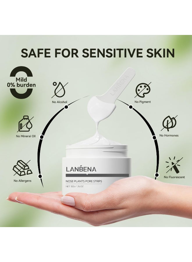 لان بينا مزيل الرؤوس السوداء الجديد 2.0، شرائط مسام الأنف النباتية، قناع تقشير عميق التنظيف مع حمض الساليسيليك، طين أبيض أمازوني، 60 قطعة من شرائط الأنف لإزالة الرؤوس السوداء من الوجه 30 جم - Image 3