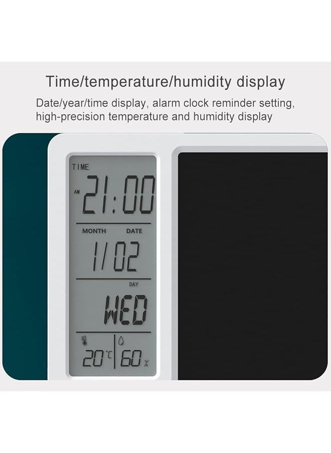 Electronic Desktop Calendar Rechargeable Writing Memo Message Board Notepad With Digital Clock Date Time Week Indoor Temperature Display 9.5Inch Drawing Pad For Office Home Business Decor White