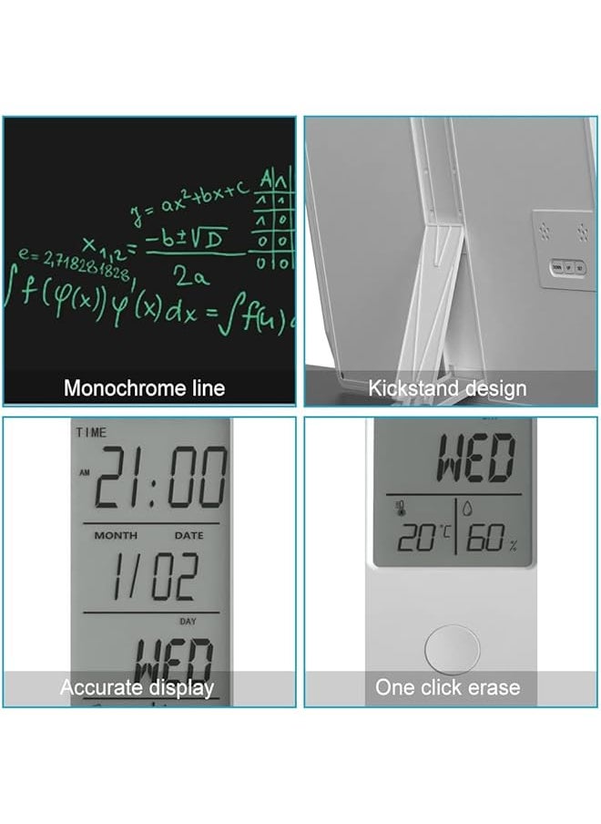 Electronic Desktop Calendar Rechargeable Writing Memo Message Board Notepad With Digital Clock Date Time Week Indoor Temperature Display 9.5Inch Drawing Pad For Office Home Business Decor White