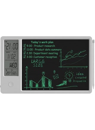 Electronic Desktop Calendar Rechargeable Writing Memo Message Board Notepad With Digital Clock Date Time Week Indoor Temperature Display 9.5Inch Drawing Pad For Office Home Business Decor White - pzsku/Z0FBD82E6A2ABF27ACAA0Z/45/_/1741544252/14ec3e7f-095d-4210-8591-0abb17594328