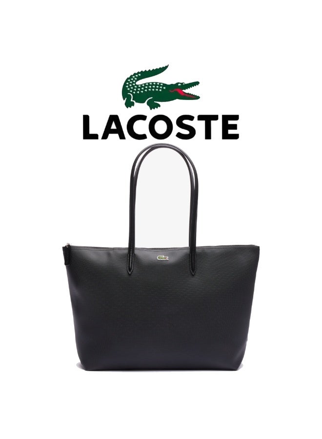 لاكوست مفهوم لاكوست للمرأة L12.12 الأزياء متعددة الاستعابات سعة كبيرة الحجم سحابة اليد حقيبة الكتف حقيبة حقيبة كبيرة الأسود الكبير 45cm * 30cm * 12cm - Image 1