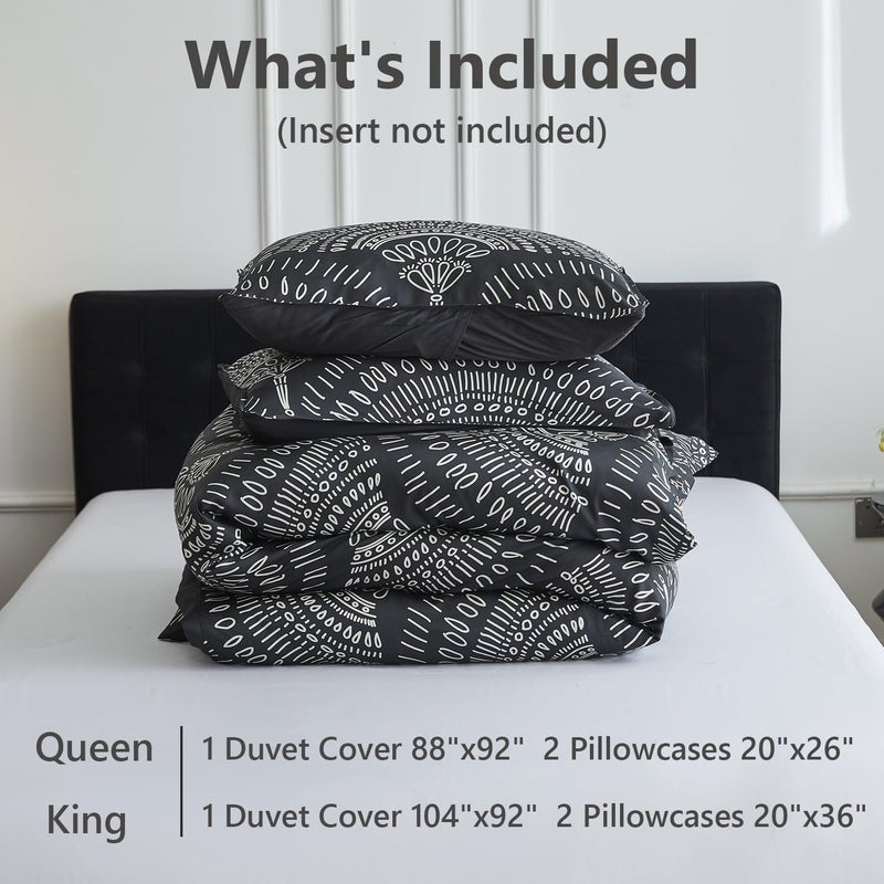 Simple&Opulence Boho Cooling Duvet Cover Set, 3Pcs Aztec Luxury Tribal Geometric Pattern Comforter Cover Set, Soft Breathable Bedding for Hot Sleepers(Black, Queen) - Image 2