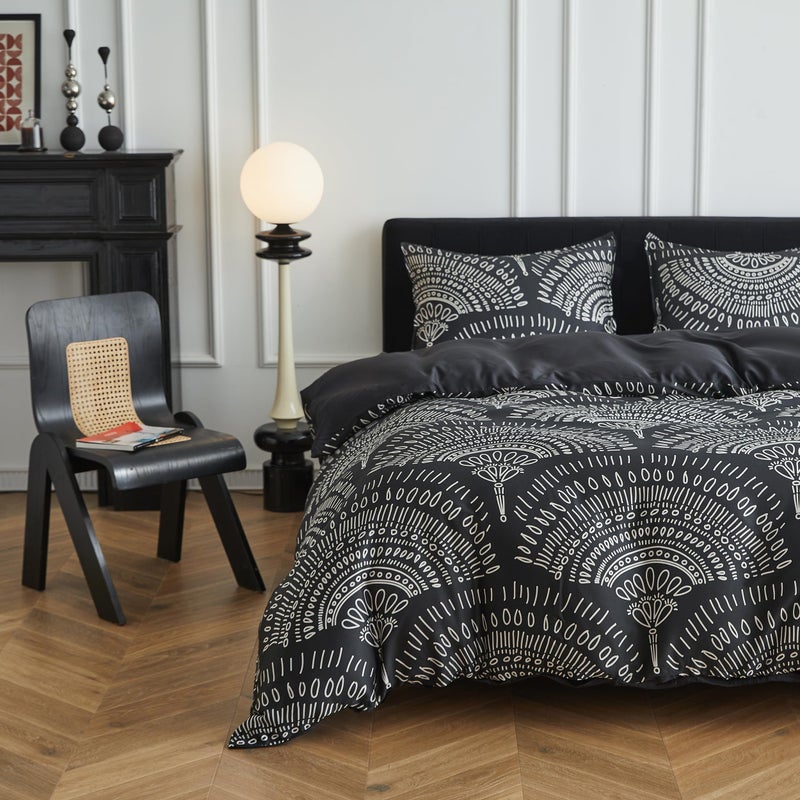 Simple&Opulence Boho Cooling Duvet Cover Set, 3Pcs Aztec Luxury Tribal Geometric Pattern Comforter Cover Set, Soft Breathable Bedding for Hot Sleepers(Black, Queen) - Image 1