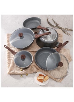 8 Piece Swiss Granite Coating Cookware Set With Wooden Handles, Non-Stick, PFOA/PFOS/APEO Free, Dishwasher & Oven Safe, 1X24Cm Fry Pan, 1X 28Cm Fry Pan, 1X28Cm Casserole With Lid, 1X30Cm Deep Frying Pan With Lid, 1X20Cm Sauce Pan 20Cm With Lid, Black - pzsku/Z0FBD9BB5CE1CEB0A4FC9Z/45/_/1735289901/db50f24c-b666-4980-b191-9752da71f9b3