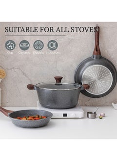 8 Piece Swiss Granite Coating Cookware Set With Wooden Handles, Non-Stick, PFOA/PFOS/APEO Free, Dishwasher & Oven Safe, 1X24Cm Fry Pan, 1X 28Cm Fry Pan, 1X28Cm Casserole With Lid, 1X30Cm Deep Frying Pan With Lid, 1X20Cm Sauce Pan 20Cm With Lid, Black - pzsku/Z0FBD9BB5CE1CEB0A4FC9Z/45/_/1735289905/4aeb7e2c-c611-42a7-bebf-defc37908bdf