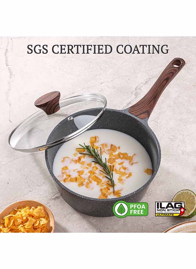 Sensarte - 8 Piece Swiss Granite Coating Cookware Set With Wooden Handles, Non-Stick, PFOA/PFOS/APEO Free, Dishwasher & Oven Safe, 1X24Cm Fry Pan, 1X 28Cm Fry Pan, 1X28Cm Casserole With Lid, 1X30Cm Deep Frying Pan With Lid, 1X20Cm Sauce Pan 20Cm With Lid, Black - Image 1