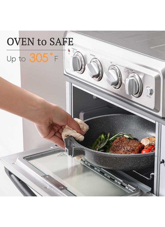 Sensarte - 8 Piece Swiss Granite Coating Cookware Set With Wooden Handles, Non-Stick, PFOA/PFOS/APEO Free, Dishwasher & Oven Safe, 1X24Cm Fry Pan, 1X 28Cm Fry Pan, 1X28Cm Casserole With Lid, 1X30Cm Deep Frying Pan With Lid, 1X20Cm Sauce Pan 20Cm With Lid, Black - Image 1