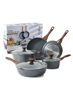 8 Piece Swiss Granite Coating Cookware Set With Wooden Handles, Non-Stick, PFOA/PFOS/APEO Free, Dishwasher & Oven Safe, 1X24Cm Fry Pan, 1X 28Cm Fry Pan, 1X28Cm Casserole With Lid, 1X30Cm Deep Frying Pan With Lid, 1X20Cm Sauce Pan 20Cm With Lid, Black - pzsku/Z0FBD9BB5CE1CEB0A4FC9Z/45/_/1735290164/990bfb2e-674a-40a1-b95f-27d71b97f573