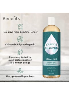 puracy Shampoo Gently Clarifying For All Hair & Scalp Types Perfect Hair From Pure Ingredients Enriched With Rosemary Oil To Stimulate Hair Growth Sulfatefree And Color Treatedsafe 12 Oz  - Image 2