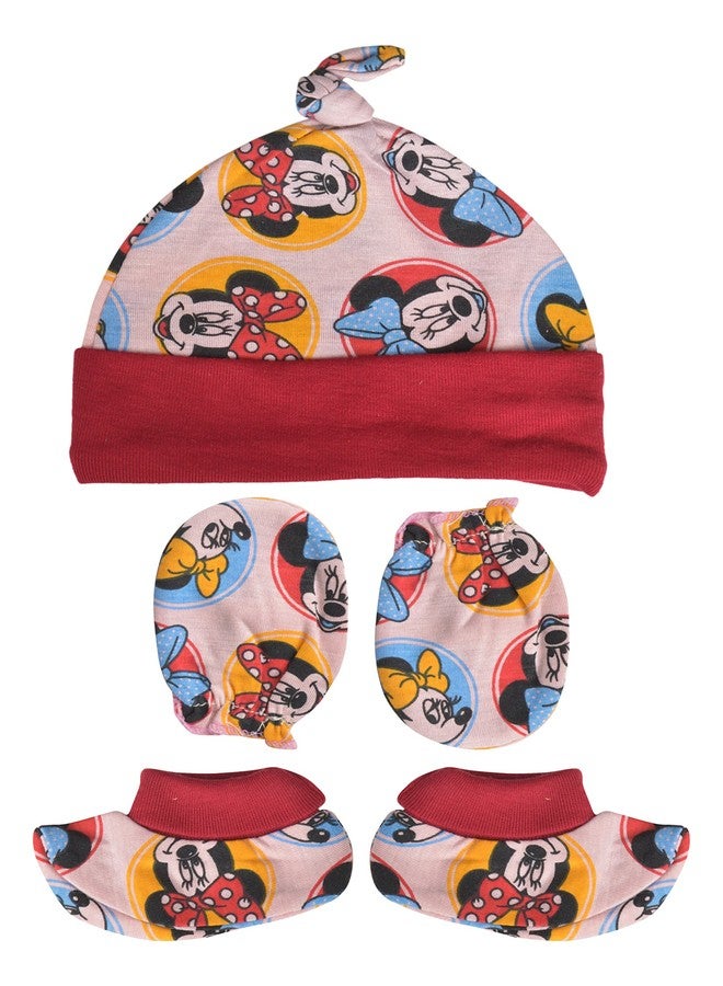 Mummamia Unisex Mickey & Friends Print Cap with Booties and Mittens (Red, 0-6 Months) - Image 1