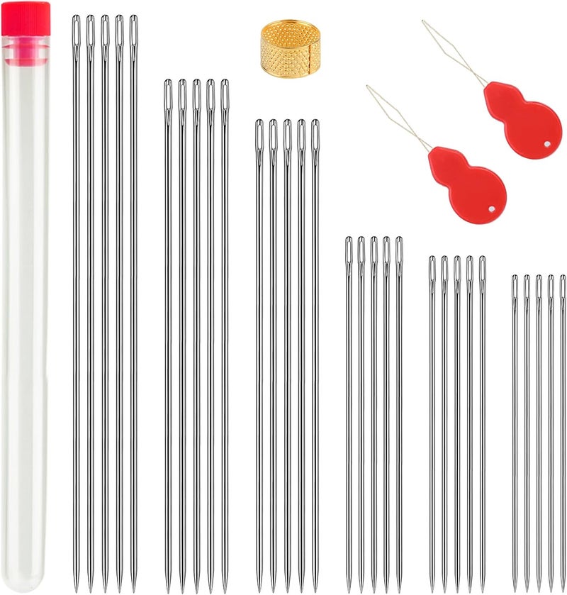 JUPEAN 34 Pcs Hand Sewing Needles Set 2"/2.36"/2.55"/4.9"/5.9"/6.9" Long Sewing Needles Big Eye Stitching Needles Upholstery Needles with Storage Tube for Quilting Darning - Image 1