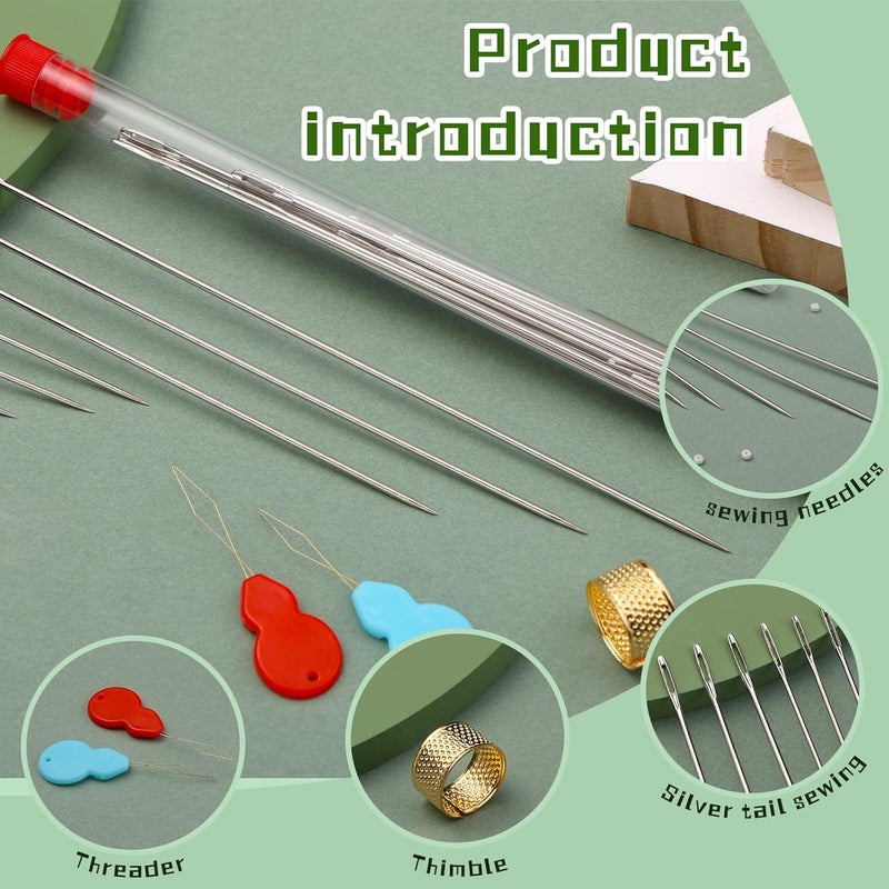 JUPEAN 34 Pcs Hand Sewing Needles Set 2"/2.36"/2.55"/4.9"/5.9"/6.9" Long Sewing Needles Big Eye Stitching Needles Upholstery Needles with Storage Tube for Quilting Darning - Image 3