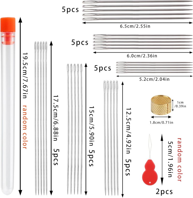 JUPEAN 34 Pcs Hand Sewing Needles Set 2"/2.36"/2.55"/4.9"/5.9"/6.9" Long Sewing Needles Big Eye Stitching Needles Upholstery Needles with Storage Tube for Quilting Darning - Image 2