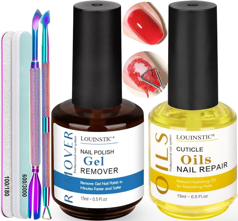 LOUINSTIC Gel Polish Remover, Gel Remover Kit Includes Cuticle Oil for Nail & Nail Polish Remover Tool No Soaking or Wrapping Removes Gel Polish in 2-5 Minutes - Image 1