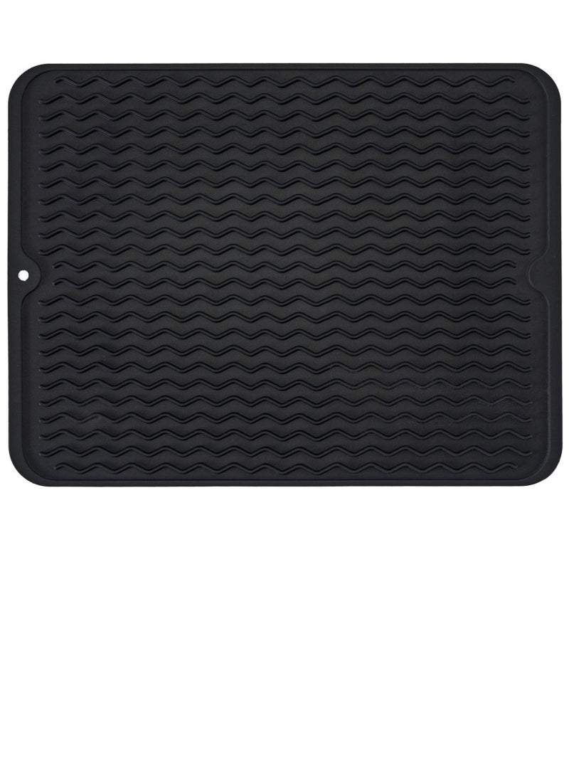 Excefore حصيرة تجفيف الصحون السيليكون غير قابلة للانزلاق سهلة التنظيف مقاومة للحرارة لحوض المطبخ أو سطح العمل أو الثلاجة أو بطانة الدرج (18 بوصة × 16 بوصة أسود) - Image 1