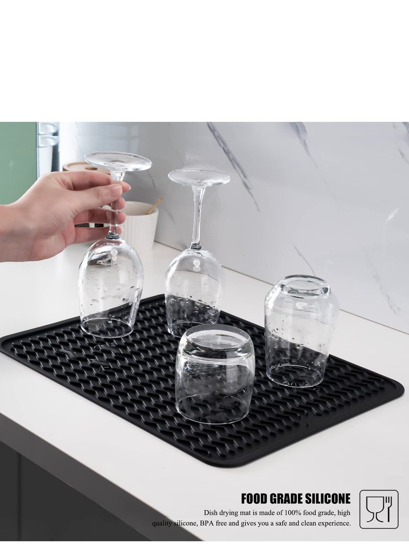 Excefore حصيرة تجفيف الصحون السيليكون غير قابلة للانزلاق سهلة التنظيف مقاومة للحرارة لحوض المطبخ أو سطح العمل أو الثلاجة أو بطانة الدرج (18 بوصة × 16 بوصة أسود) - Image 4