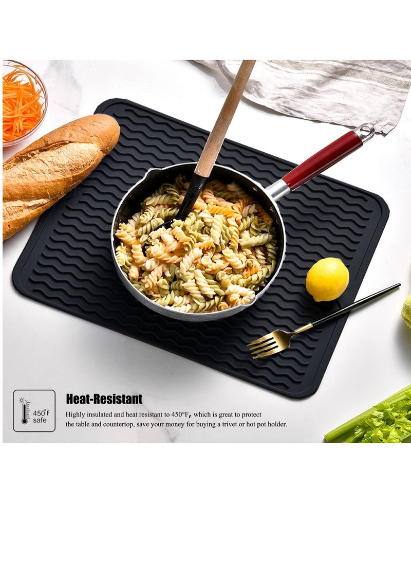 Excefore حصيرة تجفيف الصحون السيليكون غير قابلة للانزلاق سهلة التنظيف مقاومة للحرارة لحوض المطبخ أو سطح العمل أو الثلاجة أو بطانة الدرج (18 بوصة × 16 بوصة أسود) - Image 5